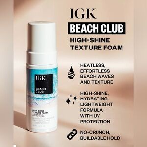 IGK Beach Club High-Shine Texture Foam – Heatless Waves & UV Protection